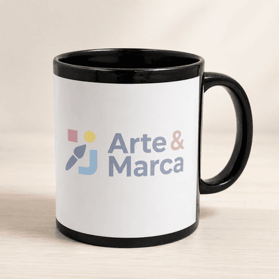 Caneca de Cerâmica Preta com Faixa Branca 325ml